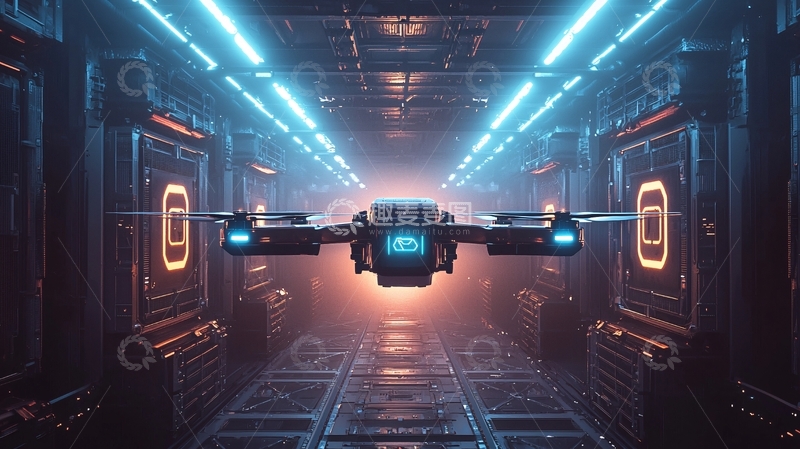 高清大图下载【趣麦麦图】科幻风格无人机隧道飞行