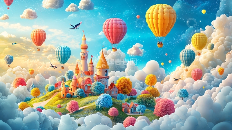 高清大图下载【趣麦麦图】梦幻城堡热气球