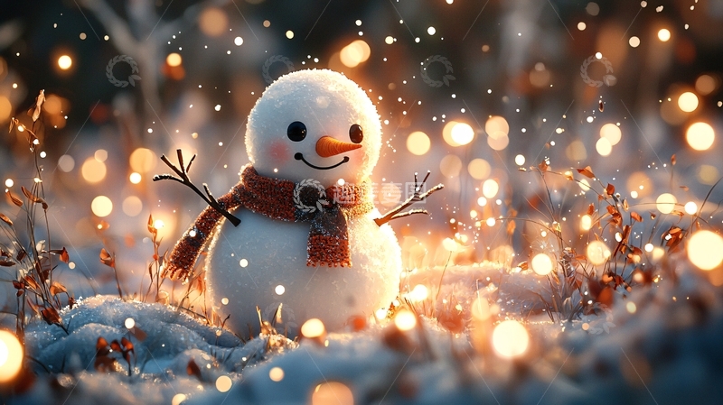 高清大图下载【趣麦麦图】可爱雪人冬日暖光