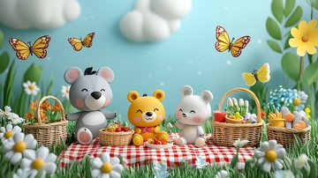 可爱卡通动物野餐