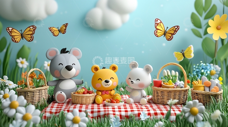高清大图下载【趣麦麦图】可爱卡通动物野餐
