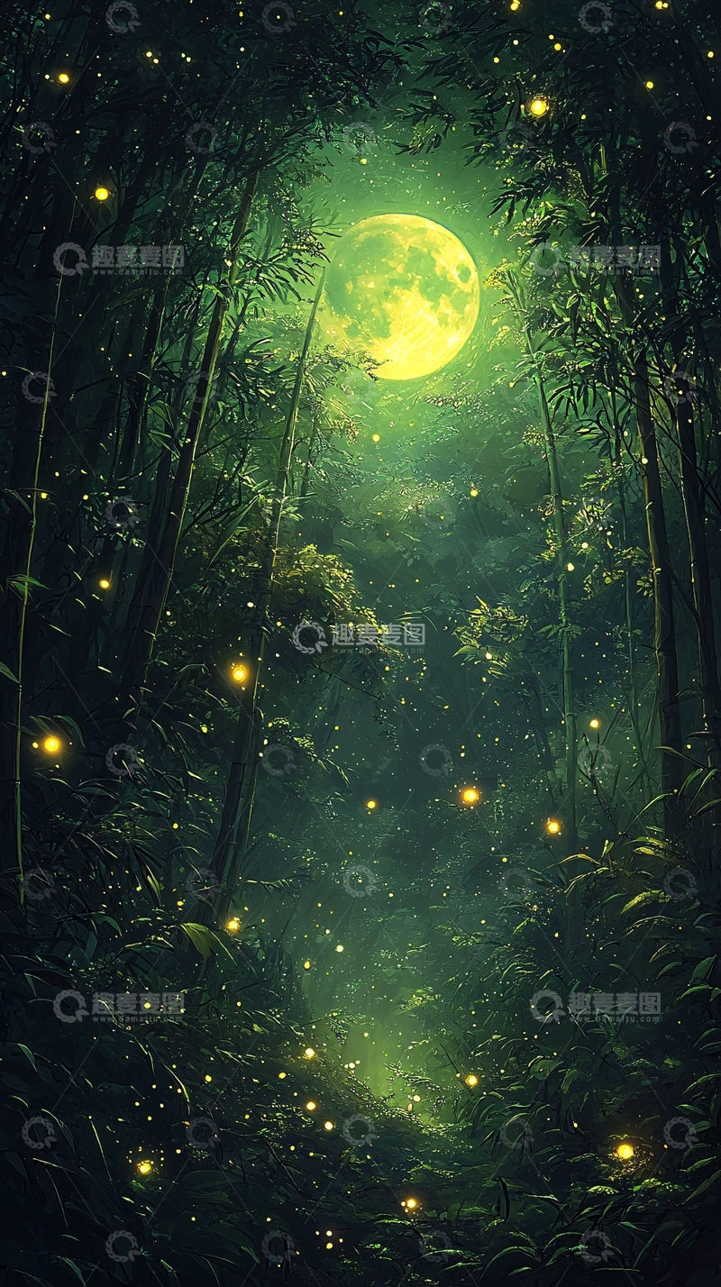 高清大图下载【趣麦麦图】月光下的森林