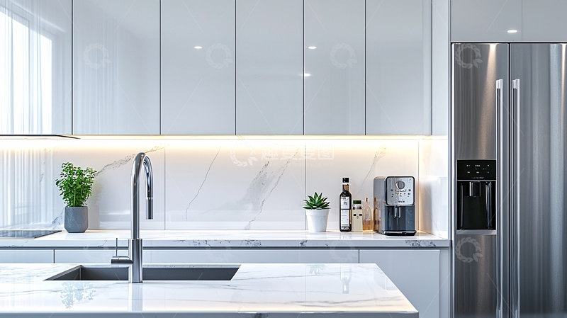 高清大图下载【趣麦麦图】现代简约白色橱柜厨房