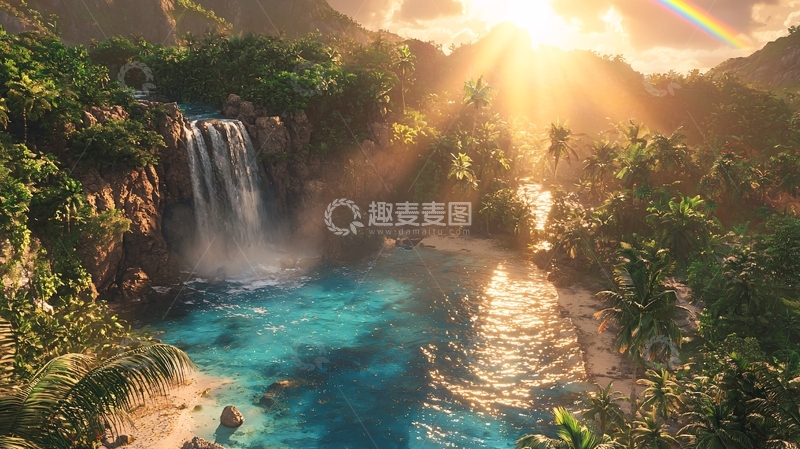 高清大图下载【趣麦麦图】热带雨林瀑布天堂