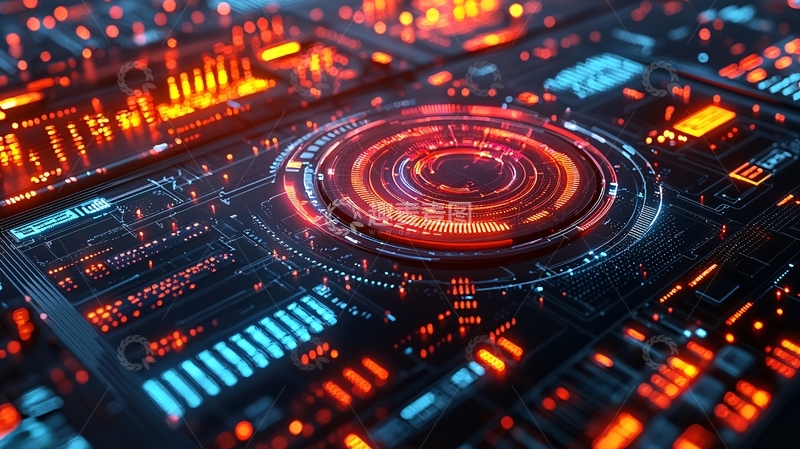 高清大图下载【趣麦麦图】科技感十足的红色橙色电路板