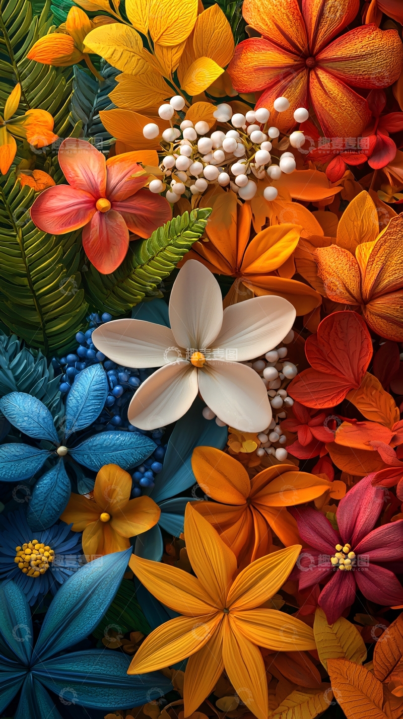 高清大图下载【趣麦麦图】色彩鲜艳的立体纸花壁纸