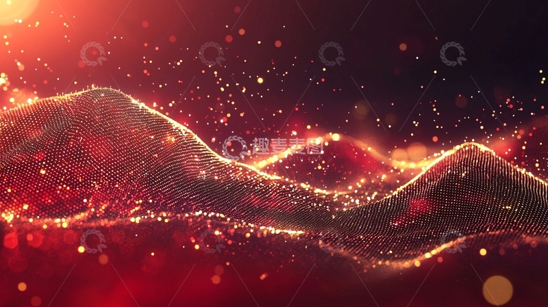 高清大图下载【趣麦麦图】红色粒子波浪