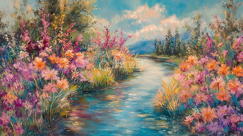 高清大图下载【趣麦麦图】溪流旁盛开的鲜花