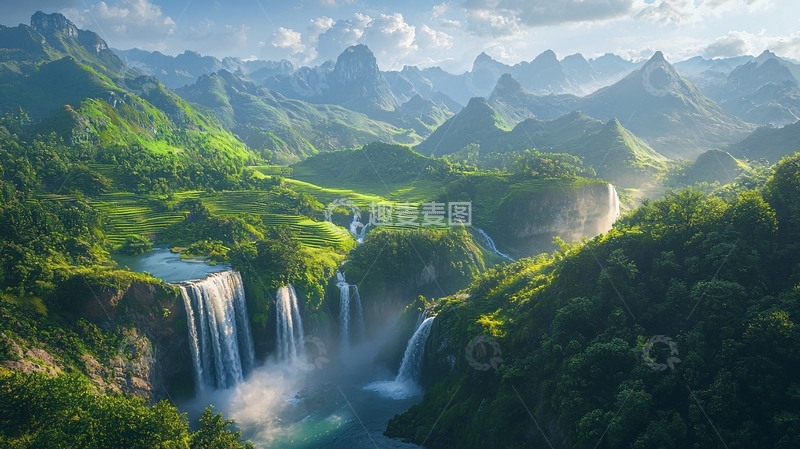 高清大图下载【趣麦麦图】壮丽山河瀑布高清图