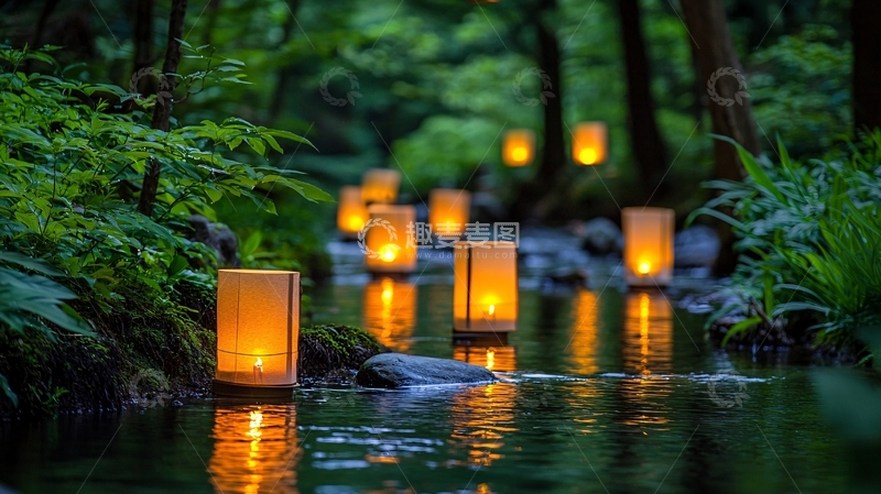 高清大图下载【趣麦麦图】溪流萤火