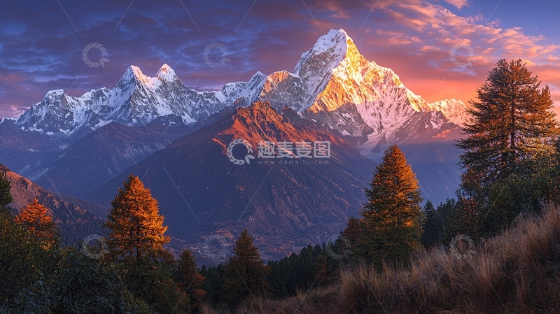 高清大图下载【趣麦麦图】雪山日落