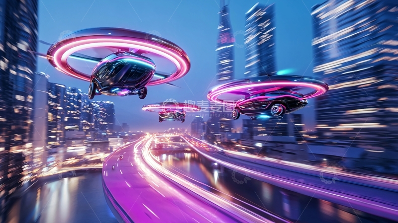 高清大图下载【趣麦麦图】未来城市空中汽车