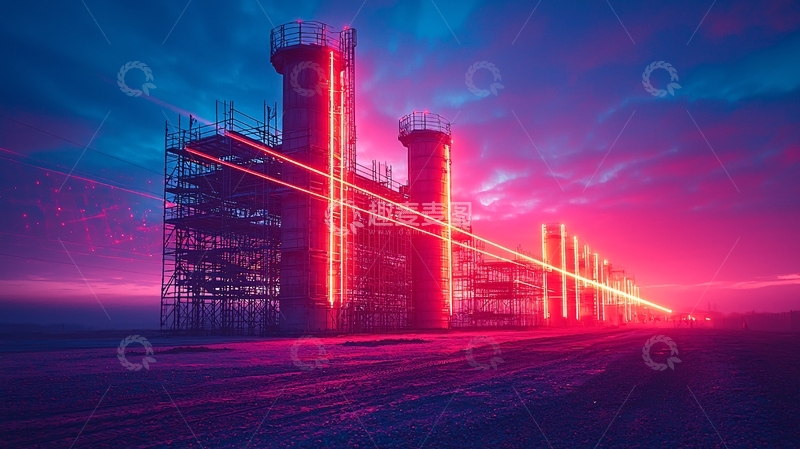 高清大图下载【趣麦麦图】霓虹灯工业建筑夜景