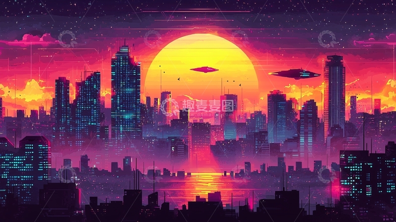 高清大图下载【趣麦麦图】未来都市日落