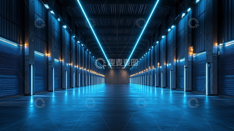 高清大图下载【趣麦麦图】蓝色霓虹灯长廊