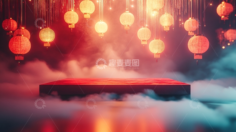高清大图下载【趣麦麦图】红灯笼悬挂的舞台背景