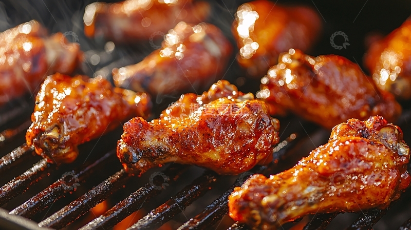 高清大图下载【趣麦麦图】烤架上的美味鸡翅