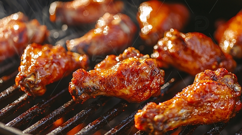高清大图下载【趣麦麦图】烤架上的美味鸡翅