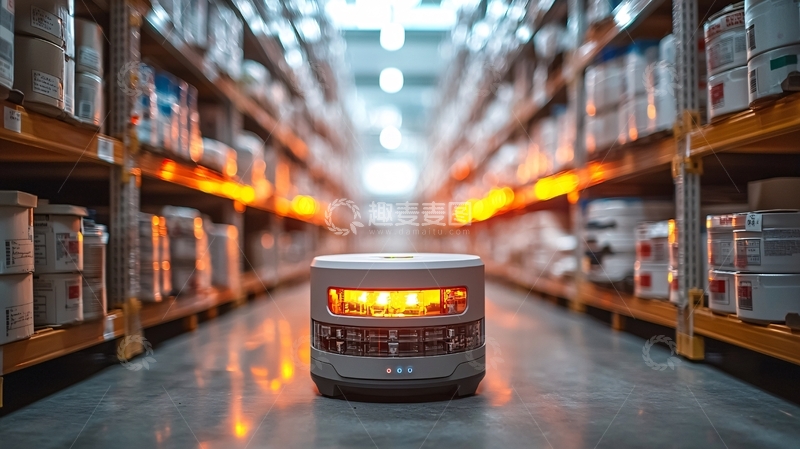 高清大图下载【趣麦麦图】仓库货架间移动机器人