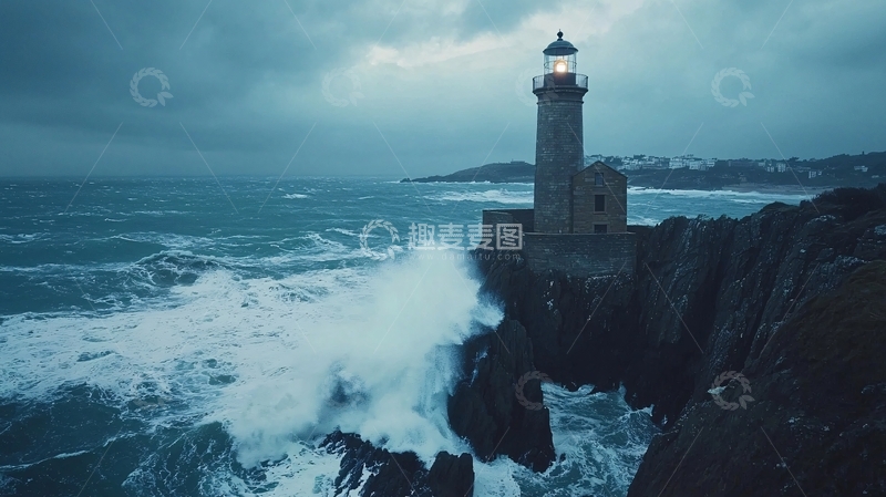 高清大图下载【趣麦麦图】暴风雨中的灯塔