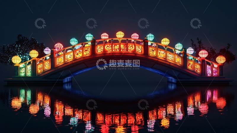高清大图下载【趣麦麦图】夜景小桥灯光秀
