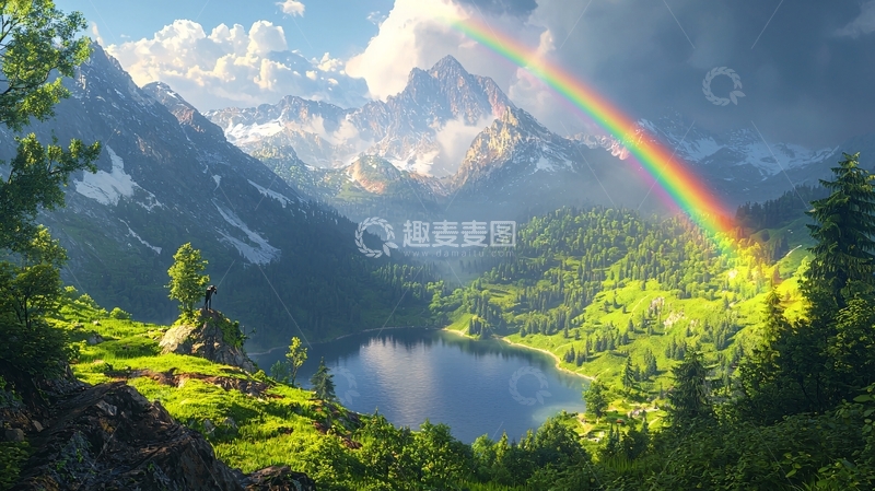 高清大图下载【趣麦麦图】彩虹山峰湖泊