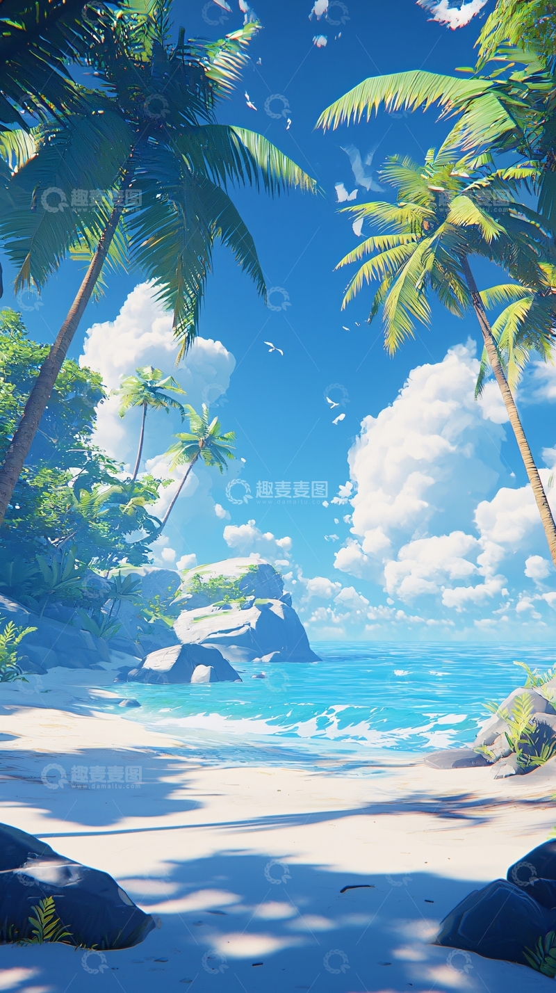 高清大图下载【趣麦麦图】热带海滩椰林风光
