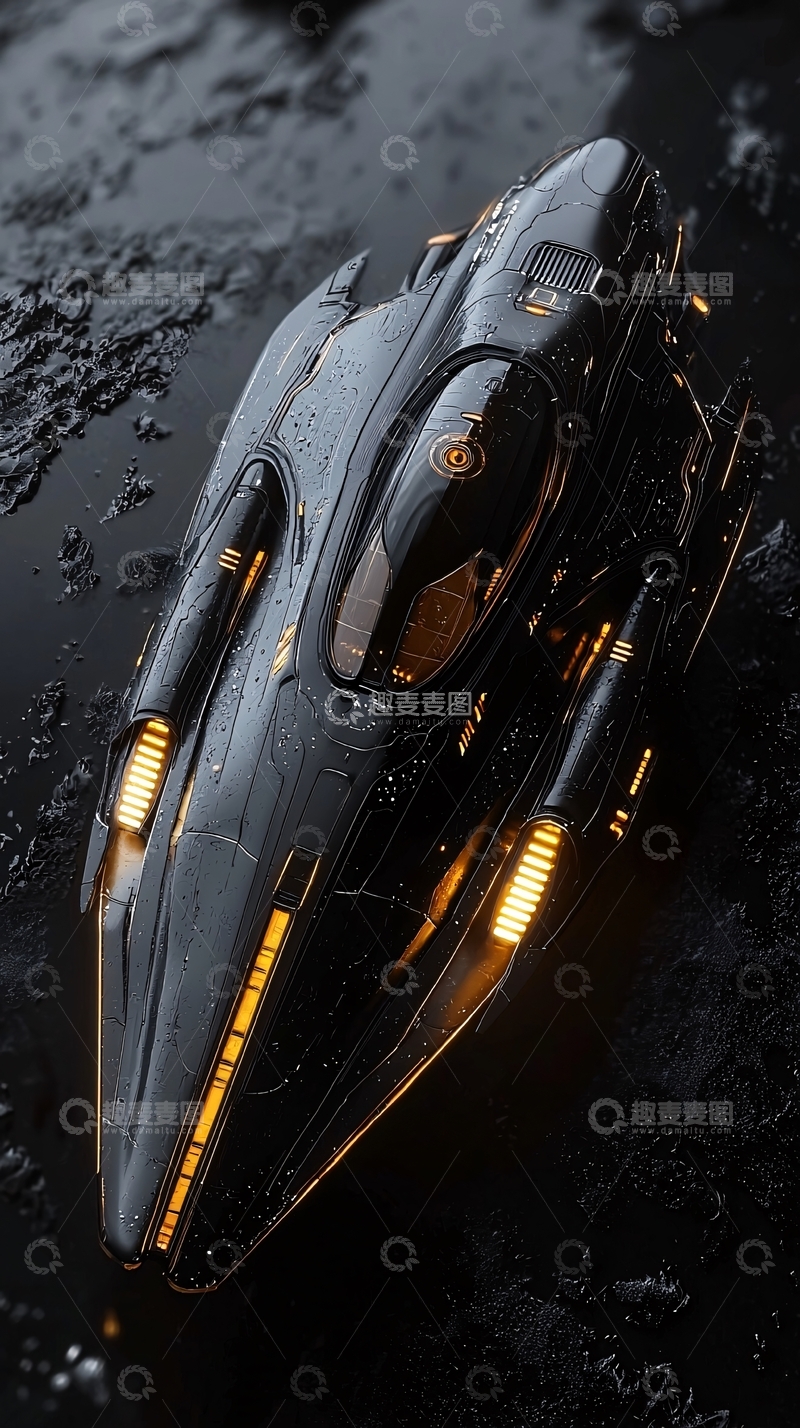 高清大图下载【趣麦麦图】未来科技感黑色飞船