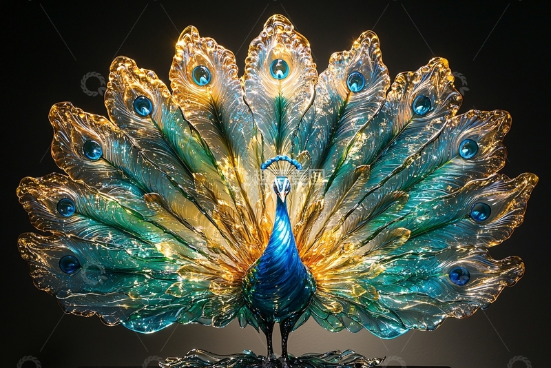 高清大图下载【趣麦麦图】彩色玻璃孔雀工艺品