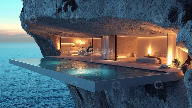 高清大图下载【趣麦麦图】悬崖边上的豪华海景别墅