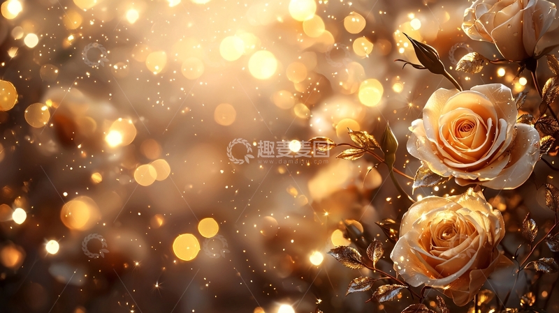 高清大图下载【趣麦麦图】金色玫瑰花束背景