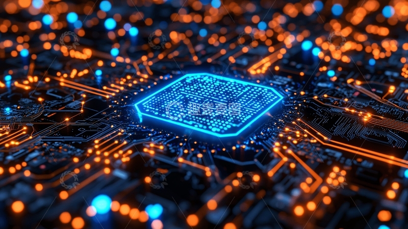 高清大图下载【趣麦麦图】电路板上闪耀着蓝色光芒