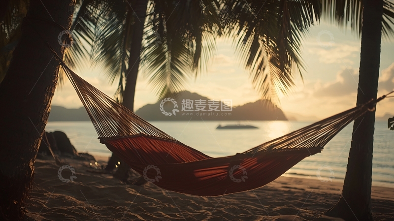 高清大图下载【趣麦麦图】海滩秋千日落
