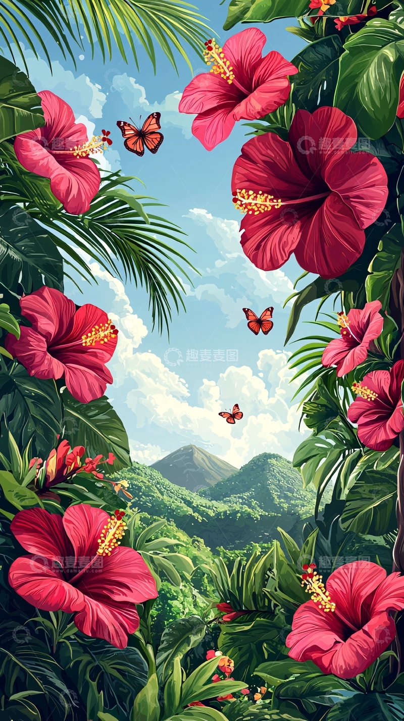 高清大图下载【趣麦麦图】热带花卉背景图