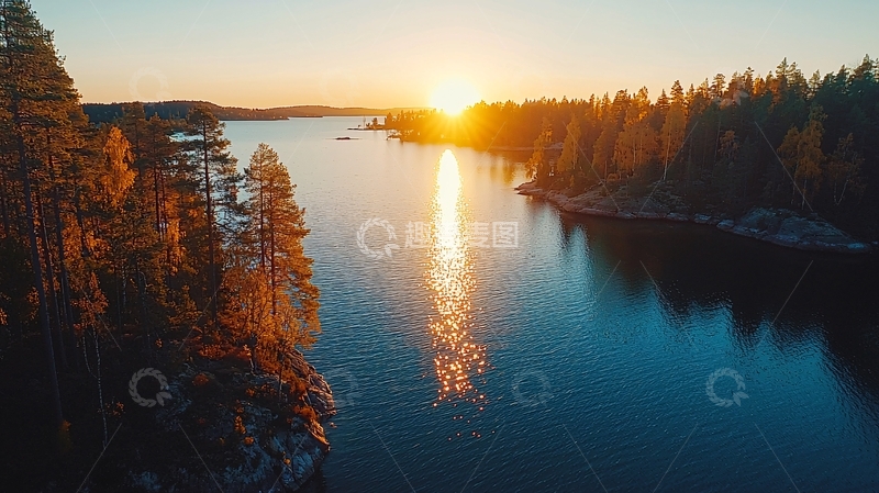 高清大图下载【趣麦麦图】夕阳西下湖光山色