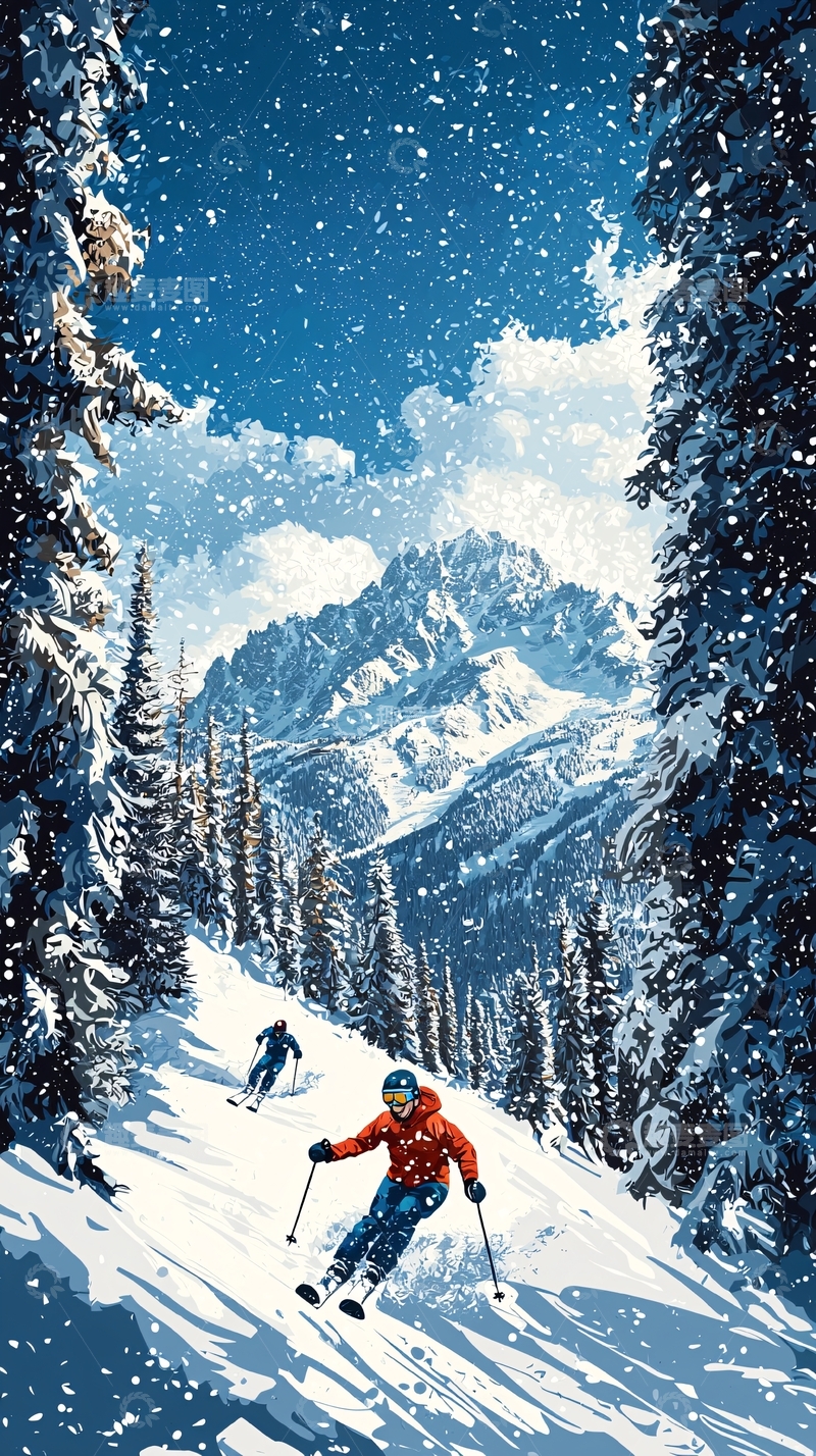 高清大图下载【趣麦麦图】雪山滑雪