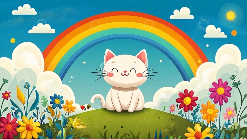 高清大图下载【趣麦麦图】彩虹下的小猫