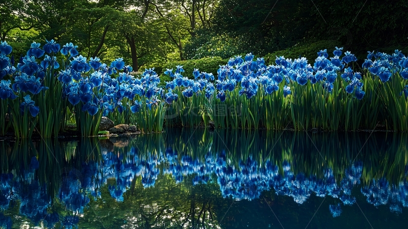 蓝花鸢尾倒影