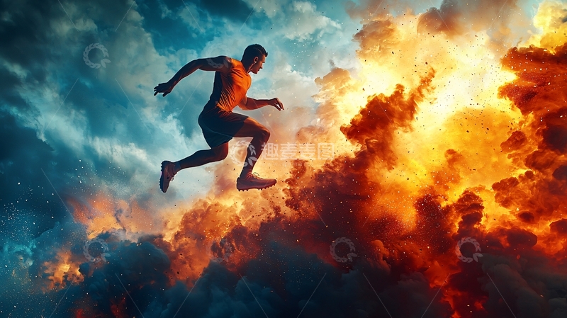 高清大图下载【趣麦麦图】跨越火焰的奔跑之人