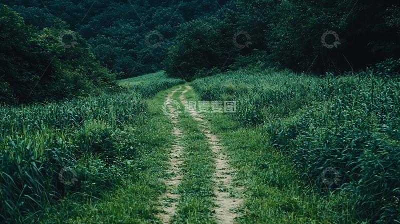 高清大图下载【趣麦麦图】绿草地上的小路