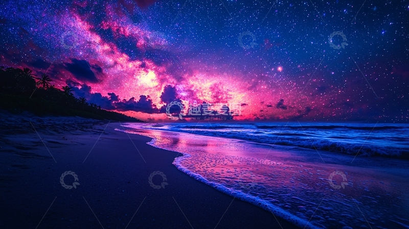 高清大图下载【趣麦麦图】梦幻星空海滩