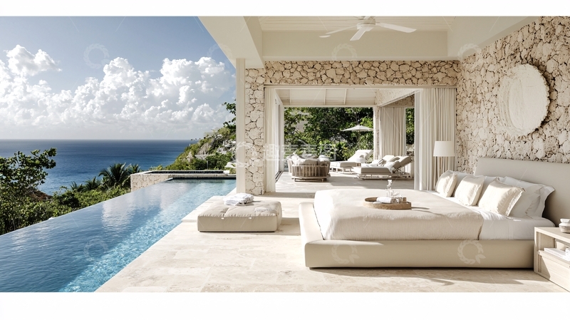 高清大图下载【趣麦麦图】海景别墅无边泳池卧室