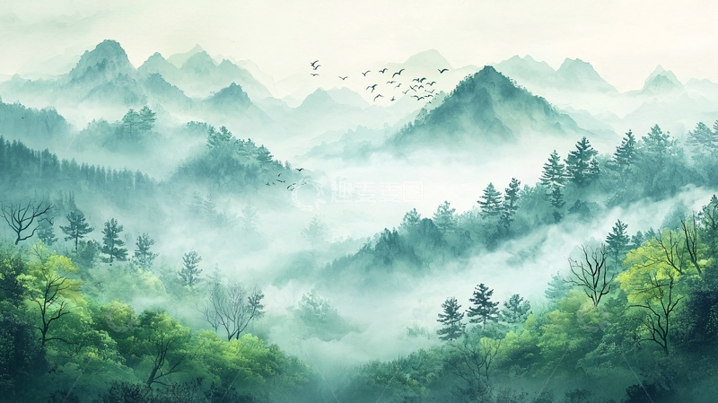 高清大图下载【趣麦麦图】水墨山水云雾缭绕