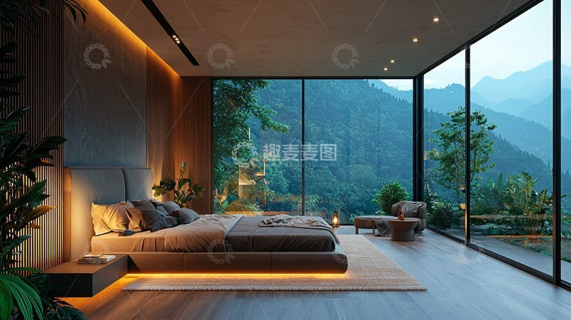 高清大图下载【趣麦麦图】极简风卧室落地窗景观