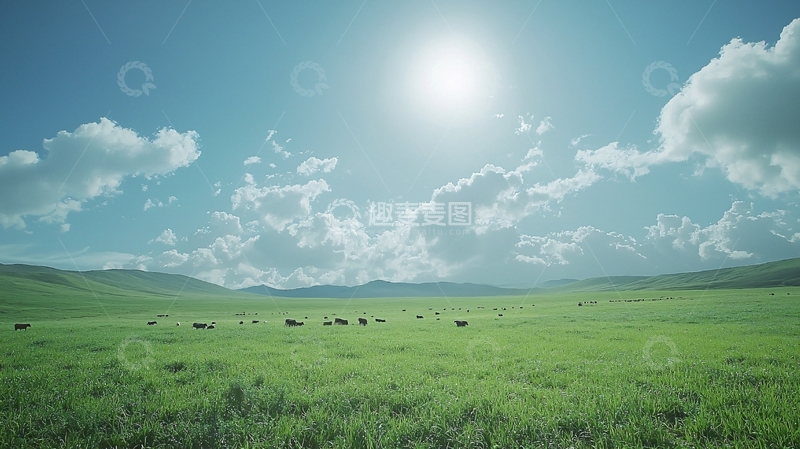 高清大图下载【趣麦麦图】阳光明媚的草原风景