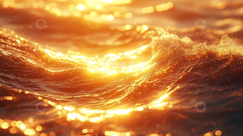 高清大图下载【趣麦麦图】金色阳光下的波光粼粼的海面
