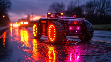 夜间道路上行驶的自动驾驶汽车