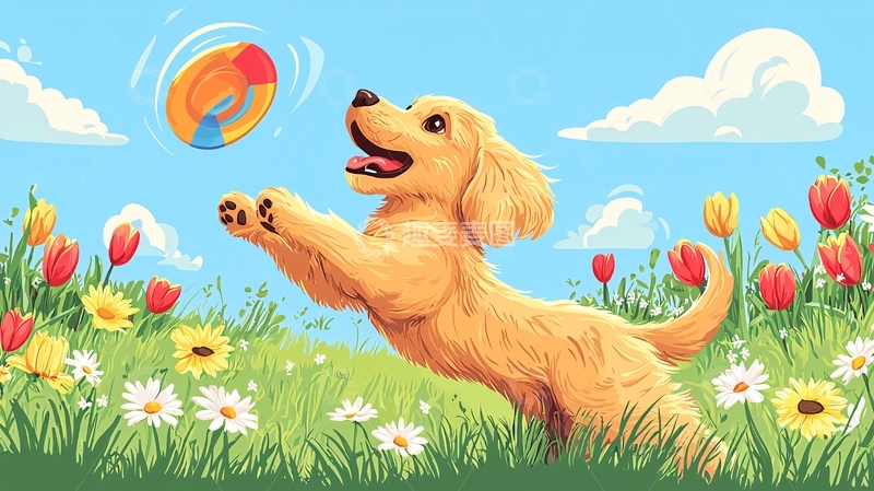 高清大图下载【趣麦麦图】金毛幼犬玩球