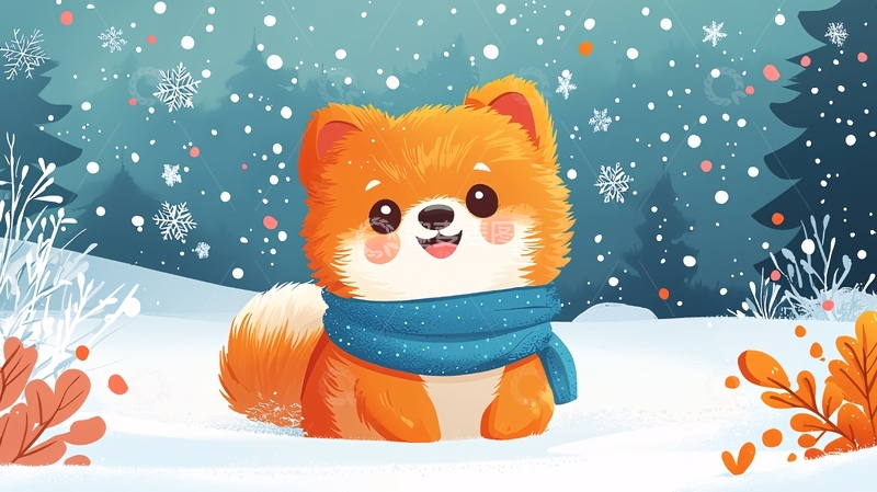 高清大图下载【趣麦麦图】雪地里的小狗