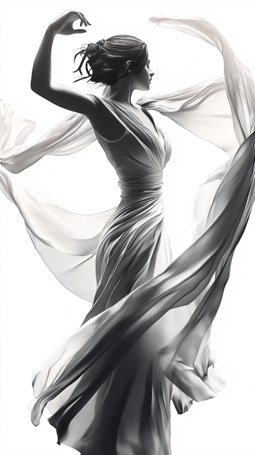 优雅女子黑白飘逸长裙